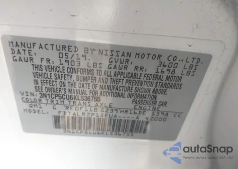 2019 Nissan Kicks S z USA, uszkodzony, nr VIN 3N1CP5CU6KL536755